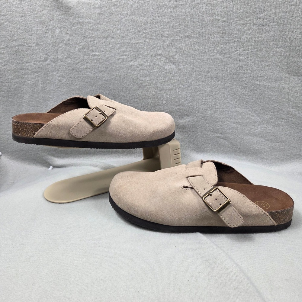White Mountain Bari Clogs Women 8M Tan Excellent Suede Buckle Strap Mules